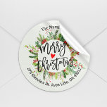 Adesivo Merry Christmas Holly Wreath Return Endereço Label<br><div class="desc">Feliz Roteiro de Tipografia da Caligrafia de Natal com Modelos de etiquetas de endereço de Holly Floral Wreath Return. Berry Botânico e Pinheiros de Natal com Cores Vermelhos e Verdes. Feliz Feriado Deseja Coleções de Cartões de natal de Natal de Feliz Brilhante.</div>