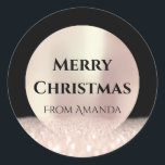 Adesivo Merry Christmas Name Rosa Black Glitter Spark<br><div class="desc">adesivo de presente delicado do design florenceK</div>