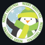Adesivo Merry Christmas Penguin Sticker<br><div class="desc">Adicione um toque único instantaneamente no Natal com estes cartazes engraçados do Pinguim "Feliz Natal". Apresentando um chapéu e um cachecol vestindo pinguim preto, esses adesivos redondos são perfeitos para usar no verso dos envelopes ou presentes de cartão de Natal durante a temporada de Férias. Copyright © 2010 Lisa Marie...</div>