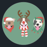 Adesivo Merry Christmas Pit Bull Cães<br><div class="desc">Ótima ilustração de três cães Dane fantásticos vestidos em trajes de Natal.</div>