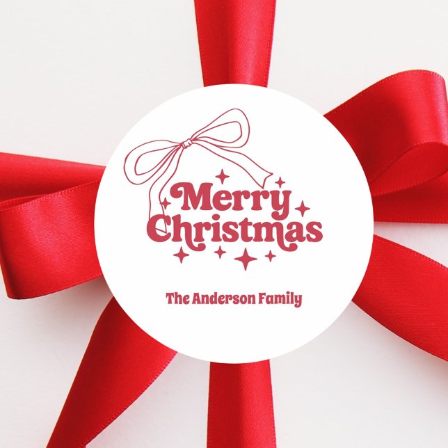 Adesivo Merry Christmas red hand-drawn bow retro (Criador carregado)