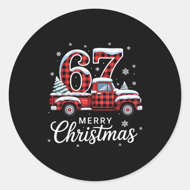 Adesivo Merry Christmas Red Plaid Truck Buffalo Family 67  (Frente)