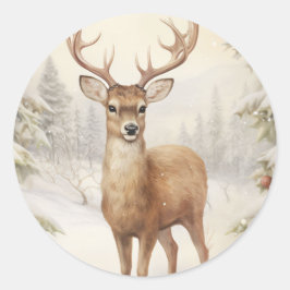 Adesivo Merry Christmas Reindeer em uma Floresta de Neve