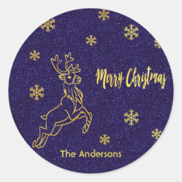 Adesivo Merry Christmas rendeer snow blue gliter gold