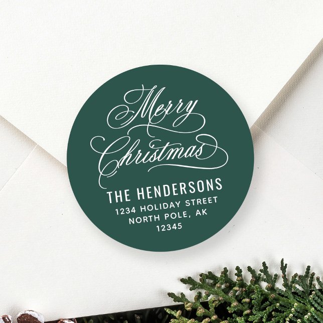 Adesivo Merry Christmas Script Return Address Green (Criador carregado)