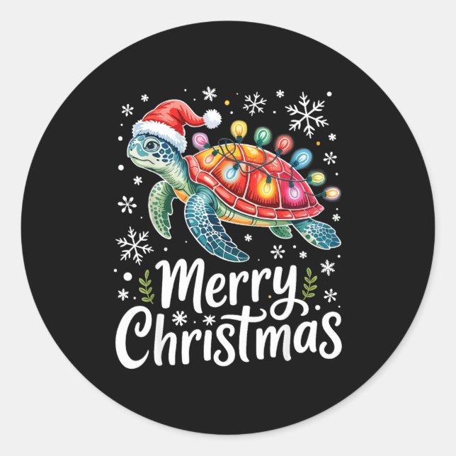 Adesivo Merry Christmas Sea Turtle Christmas Lights Santa  (Frente)