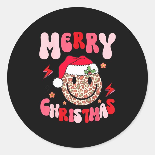 Adesivo Merry Christmas Smile Face Santa Claus Hat Groovy  (Frente)