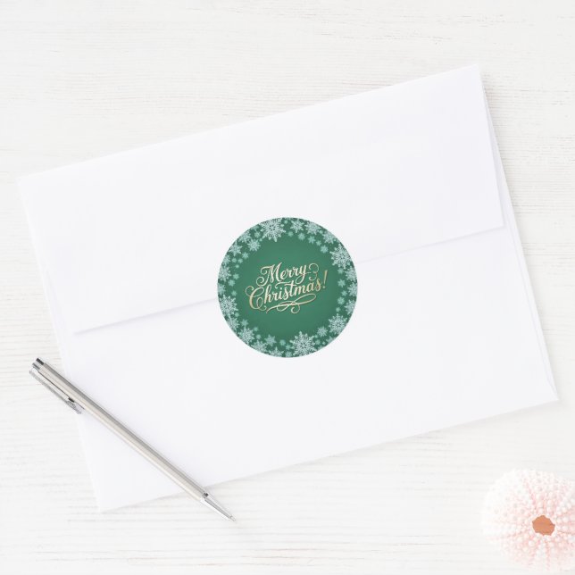 Adesivo Merry Christmas Snowflakes Green  (Envelope)