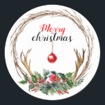 Adesivo Merry Christmas Sticker<br><div class="desc">Feliz Natal Wreath</div>