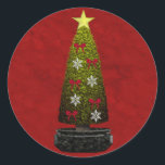 Adesivo Merry Christmas Sticker<br><div class="desc">Árvore de Natal com arcos vermelhos,  flocos de neve e uma estrela amarela.</div>