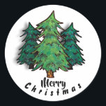 Adesivo Merry Christmas Sticker<br><div class="desc">Vinheta de Natal com as árvores que desenhei num pacote de livros para um leitor no Natal passado.</div>