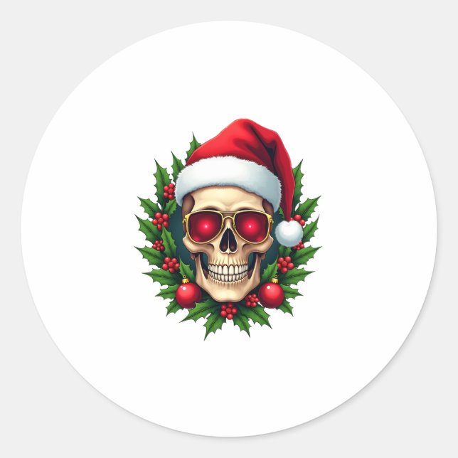 Adesivo Merry Christmas Sugar Skull Santa Hat Family Xmas  (Frente)