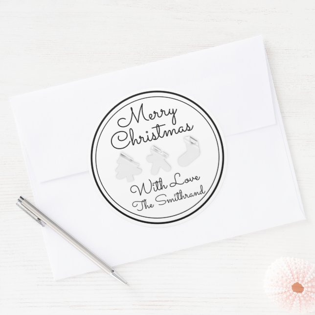 Adesivo Merry Christmas Tree Name Black White Modern (Envelope)