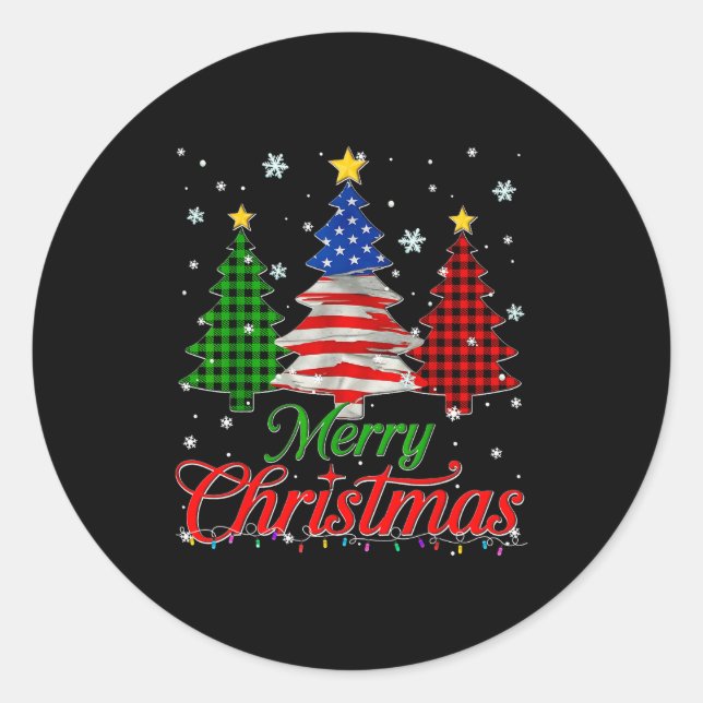 Adesivo Merry Christmas Tree Plaid Us Flag Snowflake Xmas  (Frente)