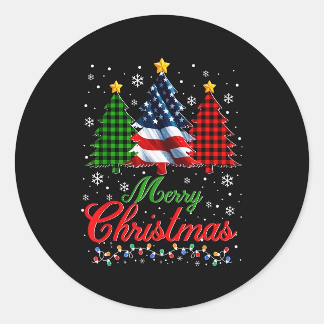Adesivo Merry Christmas Tree Plaid Us Flag Snowflake Xmas  (Frente)