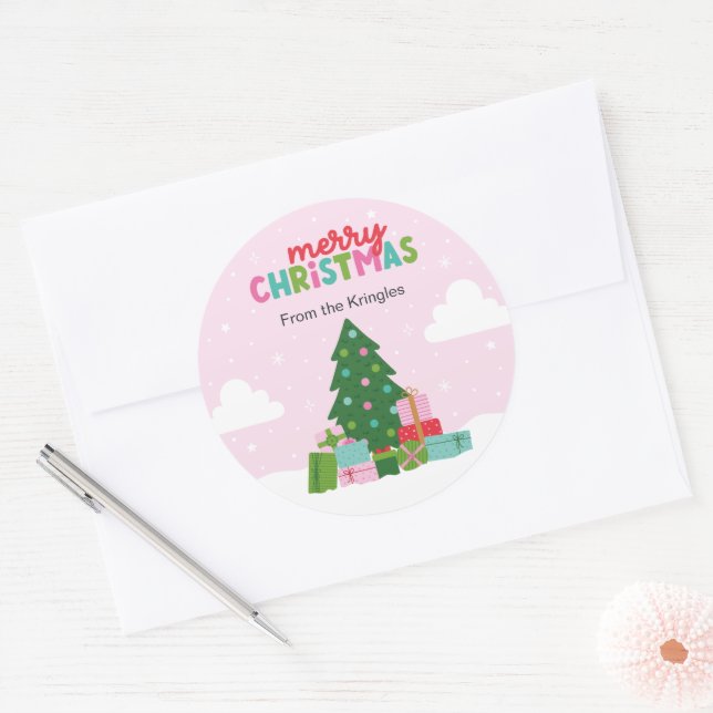 Adesivo Merry Christmas Tree with Gifts in Pastel Pink (Envelope)