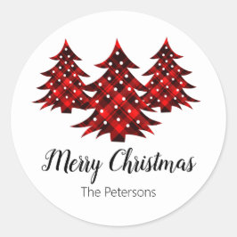 Adesivo Merry Christmas Trees Rustic Red Xadrez Personaliz