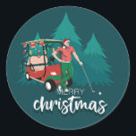 ADESIVO MERRY CHRISTMAS VINTAGE GOLFER GOLFER CARRO<br><div class="desc">Vintage Feliz Natal,  jogador de golfe e história em quadrinhos de design de carros de golfe.</div>