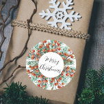 Adesivo Merry Christmas Watercolor Red Berries Green Holly<br><div class="desc">Feliz Natal,  Elegante Russo Botânico,  Vidro-Vidro Vermelho Berries Green Holly Round Sticker Descubra mais cartões de natal,  envelopes e adesivos criados com a mesma ilustração de aquarela em nossa Coleção de Natal.</div>