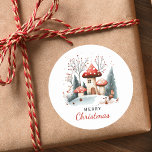 Adesivo Merry Christmas Watercolor Winter Woodland<br><div class="desc">Para as suas necessidades de plástico. Cogumelos de inverno com aquarelas Cogumelos Feliz Vestido de Natal.</div>