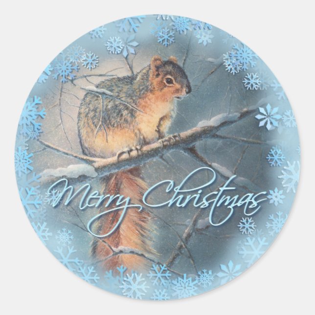 Adesivo MERRY CHRISTMAS WINTER SQUIRREL por SHARON SHARPE (Frente)