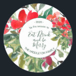 Adesivo Merry Christmas Wreath Floral Green Address Label<br><div class="desc">Um adesivo de etiqueta de endereço da Holly de Natal Feliz "Coma,  beba e seja feliz" A informação no rótulo é facilmente alterada para a sua. Um acessório de papel de carta pessoal de Natal</div>
