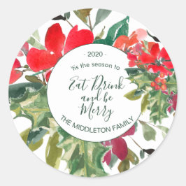 Adesivo Merry Christmas Wreath Floral Green Address Label