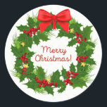 Adesivo Merry Christmas Wreath Sticker<br><div class="desc">Feliz palito de Natal para seus presentes e para selar suas Cartões de natal. Seja criativo!</div>