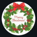 Adesivo Merry Christmas Wreath Sticker<br><div class="desc">Feliz palito de Natal para seus presentes e para selar suas Cartões de natal. Seja criativo!</div>