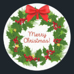 Adesivo Merry Christmas Wreath Sticker<br><div class="desc">Feliz palito de Natal para seus presentes e para selar suas Cartões de natal. Seja criativo!</div>