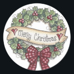 Adesivo Merry Christmas Wreath Sticker<br><div class="desc">Merry Christmas Wreath Sticker</div>