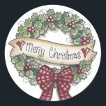 Adesivo Merry Christmas Wreath Sticker<br><div class="desc">Merry Christmas Wreath Sticker</div>