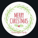 Adesivo Merry Christmas Wreath Sticker Gift Tag<br><div class="desc">Bonita e na moda Merry Christmas Wreath Sticker Gift Tag é perfeita para suas necessidades de doação de presente de Natal. Há outros produtos que combinam com este design.</div>