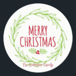 Adesivo Merry Christmas Wreath Sticker Gift Tag<br><div class="desc">Bonita e na moda Merry Christmas Wreath Sticker Gift Tag é perfeita para suas necessidades de doação de presente de Natal. Há outros produtos que combinam com este design.</div>