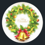 Adesivo Merry Christmas Wreath Stickers<br><div class="desc">Vinheta de Natal mostrada com uma impressão festiva da coroa de Natal. Personalizar ou comprar como está.</div>