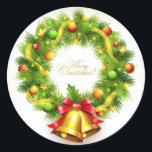 Adesivo Merry Christmas Wreath Stickers<br><div class="desc">Vinheta de Natal mostrada com uma impressão festiva da coroa de Natal. Personalizar ou comprar como está.</div>