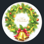Adesivo Merry Christmas Wreath Stickers<br><div class="desc">Vinheta de Natal mostrada com uma impressão festiva da coroa de Natal. Personalizar ou comprar como está.</div>