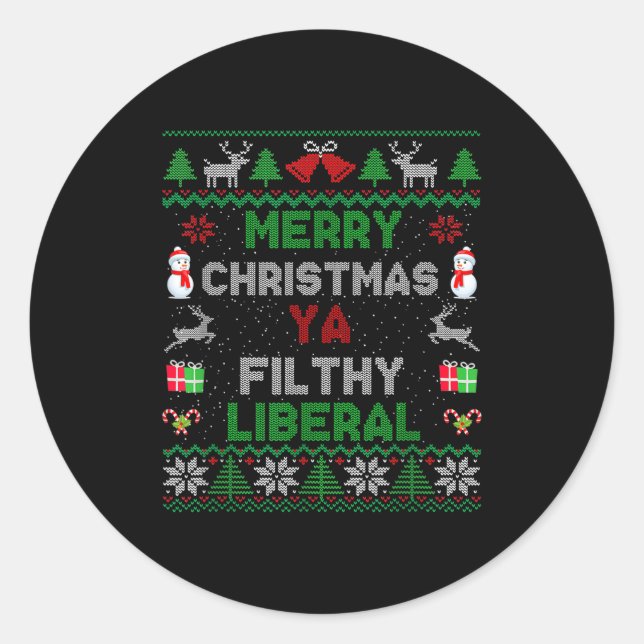 Adesivo Merry Christmas Ya Filthy Liberal Ugly Knit  (Frente)
