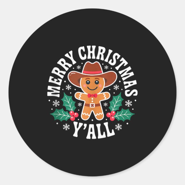 Adesivo Merry Christmas Yall Gingerbread Cowboy Howdy West (Frente)