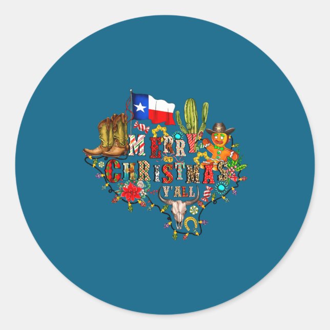 Adesivo Merry Christmas Y'all Texas Map Santa Hat Mens Wom (Frente)