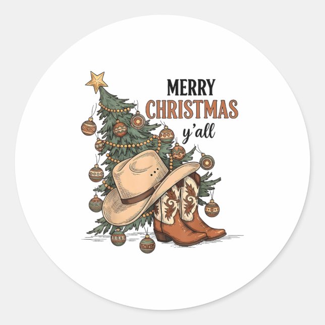 Adesivo Merry Christmas Y'all Western Cowboy Boots Hat Xma (Frente)