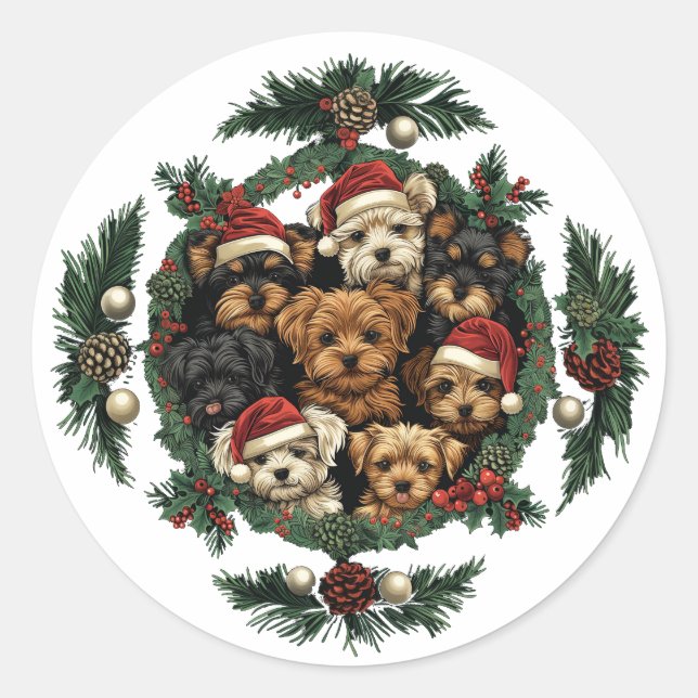 Adesivo Merry Christmas Yorkshire Terrier Dogs (Frente)
