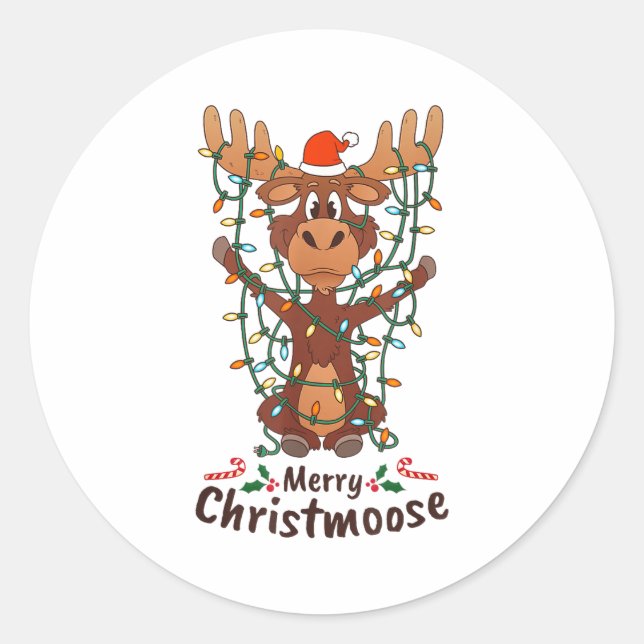 Adesivo Merry Christmoose Christmas Moose Xmas Tree Lights (Frente)