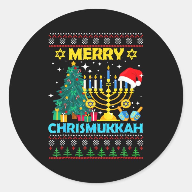 Adesivo Merry Christmukkah Hanukkah Christmas Tree Xmas Fa (Frente)