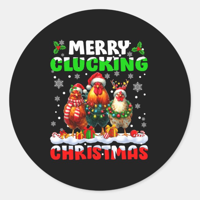 Adesivo Merry Clucking Christmas Funny Chicken Santa Hat X (Frente)