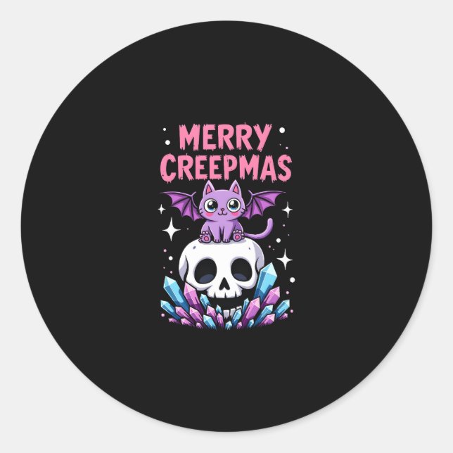 Adesivo Merry Creepmas Cat Pastel Goth Christmas Skull T-S (Frente)