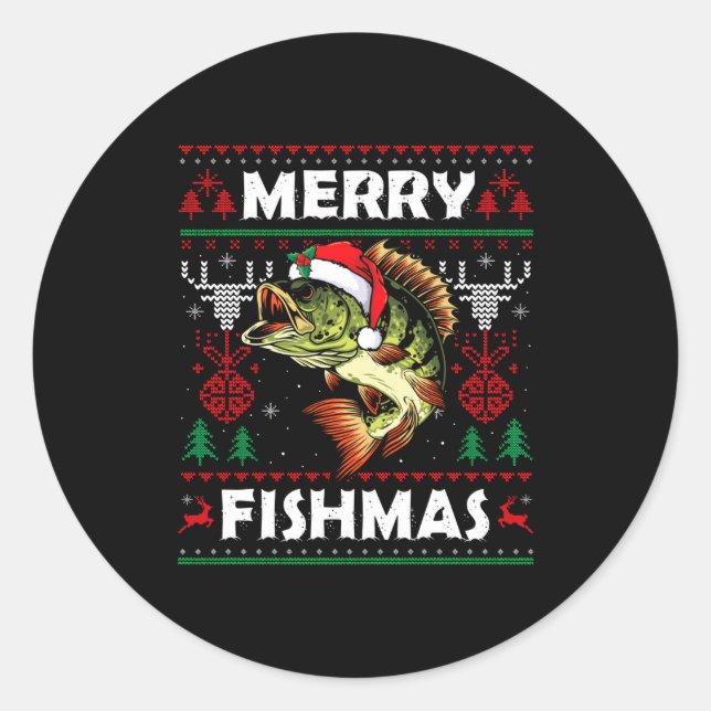Adesivo Merry Fishmas B Fish Fishing Christmas Ugly Sweate (Frente)