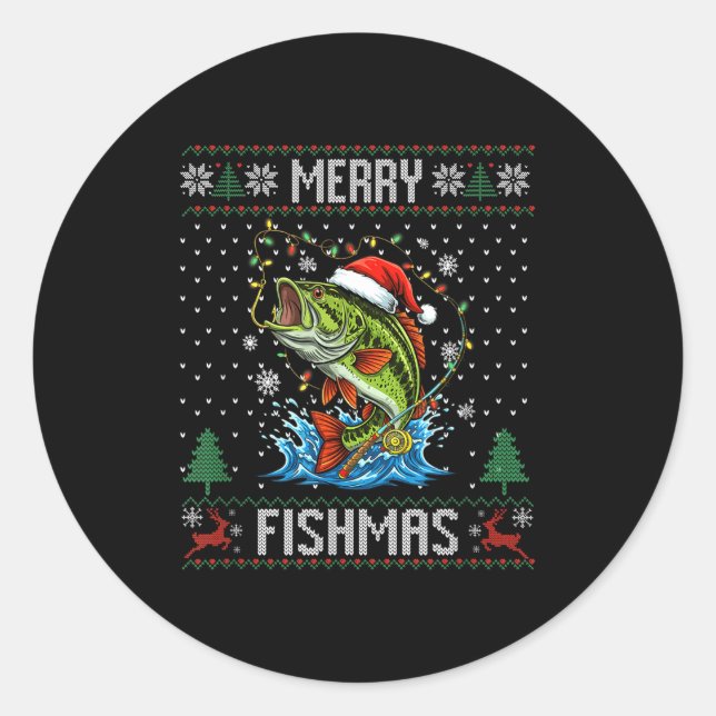 Adesivo Merry Fishmas B Fish Fishing Christmas Ugly Sweate (Frente)
