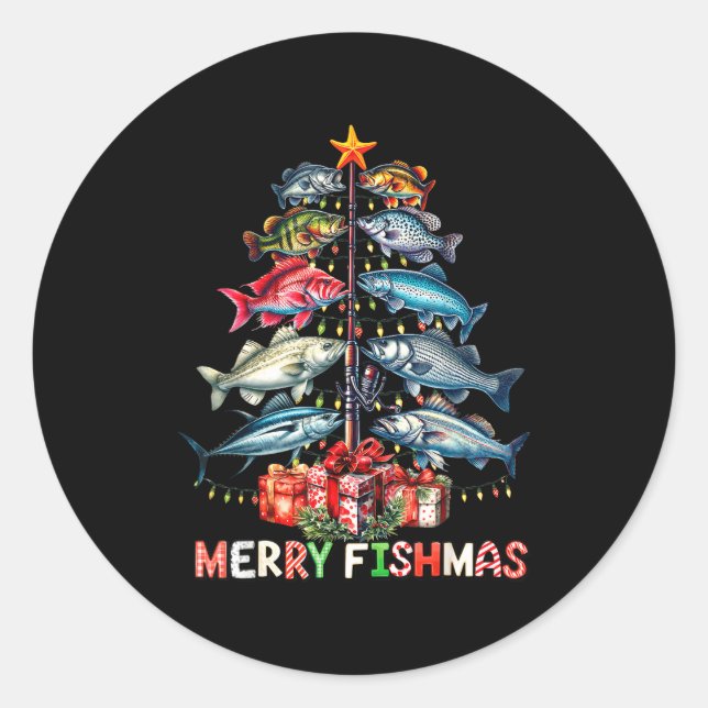 Adesivo Merry Fishmas Funny Christmas Tree Lights Fishing  (Frente)