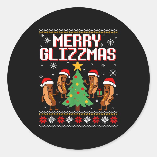 Adesivo Merry Glizzmas Funny Merry Christmas Hotdogs Xmas  (Frente)
